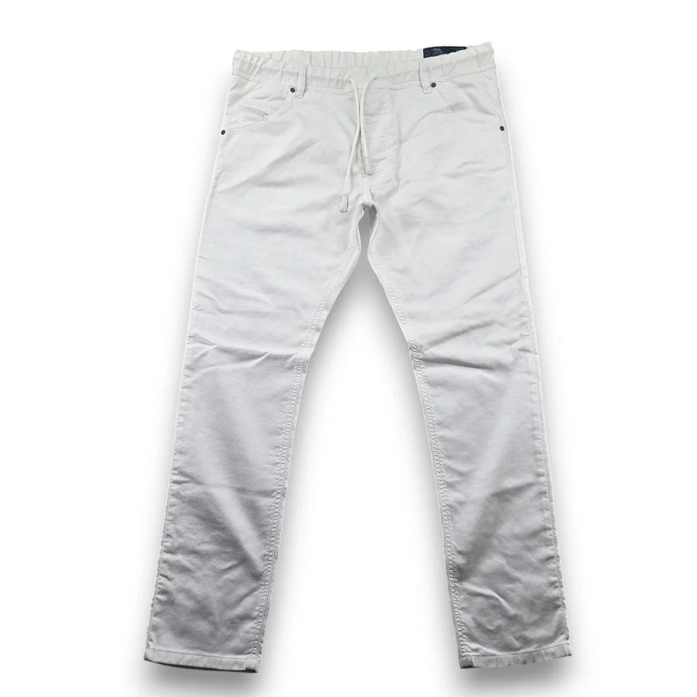 Diesel JoggJeans Pants Krooley R-NE Mens 34 White Elastic Waist Slim Straight